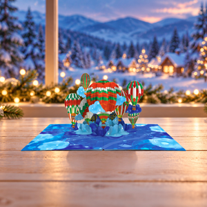 Carte de vœux 3D pop-up montgolfière de Noël pour événement de Noël, thème ballon, carte artisanale, thème animal, artisanat en papier - Product Image 1