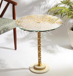 Mesa Consola Moderna con Pedestal de Latón y Tapa de Vidrio Templado, Mueble Contemporáneo Hecho a Mano para Sala de Estar - Product Image 3