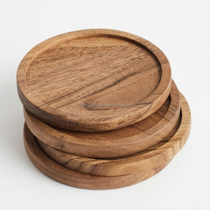 AG Elements 4 Inch Wooden Drink Coaster <b>Table</b> <b>Protector</b> Eco-Friendly Contemporary Design for Home Dining Heat Resistant Cup - Product Image 2