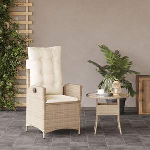 Beige Poly <b>Rattan</b> <b>Reclining</b> Patio <b>Chair</b> with Cushions - Product Image 3