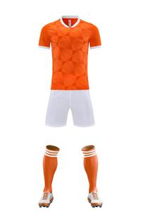 Customizable <b>Men</b> Soccer Uniform Set Orange Geometric Print Sublimated Jersey White <b>Shorts</b> Moisture Wicking Polyester Adult Size - Product Image 3