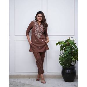 Ensemble haut et bas en coton pour occasions spéciales, manches longues, tenue élégante et magnifique - Product Image 6