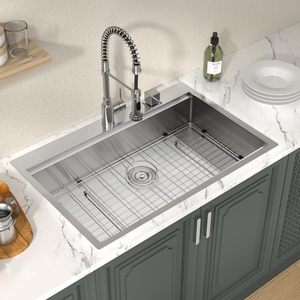 Fregadero de estación de trabajo de acero inoxidable hecho a mano, lavabo grande R10, esquinas anticorrosión, duradero con accesorios integrados - Product Image 5