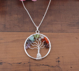 Pendentif Arbre de Vie en pierres précieuses multicolores bleues naturelles, argent sterling 925, collier vintage, pierre de naissance de décembre, bijoux en pierres précieuses bleues - Product Image 1