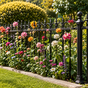 Clôture de jardin en fer forgé noir avec pointe en forme de lance, bordure décorative pour parterre de fleurs, panneau de clôture extérieur - Product Image 1