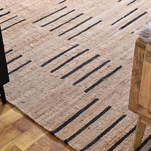 Solid Beige Black Striped Jute Area <b>Rug</b> Handwoven Neutral <b>Boho</b> Farmhouse Carpet Woven Living Room Bedroom Entryway Floor Decor - Product Image 2