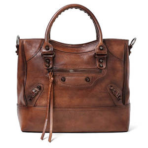 Brown Vintage Leather <b>Tote</b> <b>Bag</b> Women Shoulder Handbag Zipper Shopper for Daily Commuting - Product Image 2