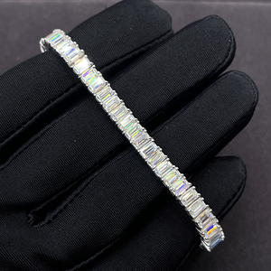 Bracelet tennis en diamant de laboratoire pour femme, argent 925, léger, taille baguette, diamant certifié, bijou de luxe élégant, cadeau - Product Image 6