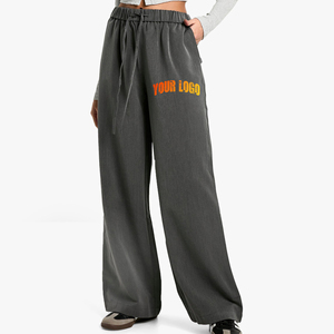 High Quality Women's <b>Trousers</b> & Pants Casual Sweatpants Mid-rise Flat Front Style with Pockets Custom logo Loose Jogging Pants - Product Image 5