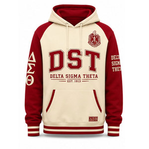 Delta Sigma Theta <b>Men's</b> Hooded <b>Sweatshirt</b> 1913 <b>Red</b> And Cream Raglan Sleeve Casual Autumn Wear - Product Image 2