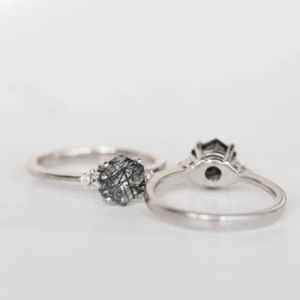 Natural Black Rutilated Quartz Hexagon Ring 925 Sterling Silver 14k <b>Gold</b> Plated Wedding Anniversary Ring - Product Image 2