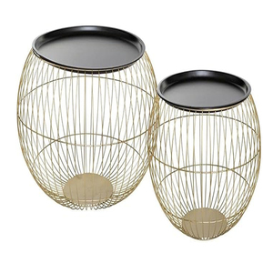 Ensemble de 2 tables d'appoint glamour en fil métallique or et noir, tables basses modernes en fil métallique, tables d'appoint gigognes - Product Image 1