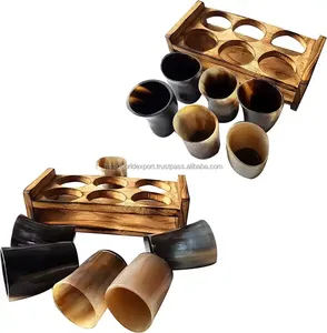 Meilleure qualité sculpté à la main buffle corne à boire tasse Unique à la main Viking verre à liqueur support Premium décor à la maison par FWE - Product Image 3