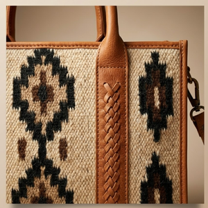 Hand Woven Saddle Blanket Laptop <b>Work</b> <b>Bag</b> Genuine Leather Cowhide Office Tote Handbag | Women Shoulder <b>Bag</b> India Export Premium - Product Image 3