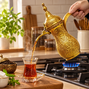 Vintage Embossed Floral Brass Arabic Coffee Pot Dallah Handmade Metal Tea <b>Kettle</b> Middle Eastern Cultural Drinkware Wholesale - Product Image 2