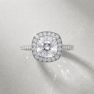 Women's PT950 Platinum <b>Cushion</b> Cut Diamond Engagement <b>Ring</b> with Halo and Side Diamonds Classic Style IGI Certified - Product Image 2