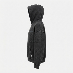 Sweat à capuche épais noir délavé pour homme, coupe oversize, style streetwear, en molleton, personnalisable, mode décontractée - Product Image 3