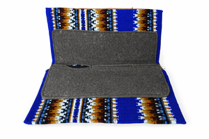 Manaal Enterprises - Silla de Montar Clásica Western con Forro de Lana y Patrón Geométrico, Ribete de Cuero Azul y Marrón, Modelo FELT PAD - Product Image 4