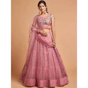 ชุดตาข่ายปักลายด้วยด้ายสีชมพูบลัชออนมีเอกลักษณ์ชุดปาร์ตี้ lehenga choli - Product Image 1