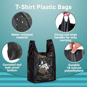 กระเป๋าเก็บเสื้อยืดพกพาสีดำแพ็ค1000ย่อยสลายได้ถุงใส่เสื้อยืดหนา10x6x18ไมครอนพิมพ์ลายล่วงหน้า18ไมครอน 'ขอบคุณ' สภาพแวดล้อมร้านอาหาร - Product Image 4