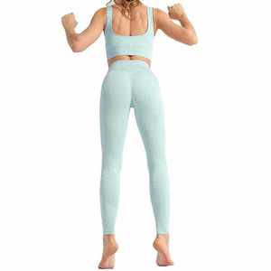Conjunto de Yoga Verde Menta para Mujer, Talla Grande, Top Corto sin Costuras de Cintura Media y Leggings, 2 Piezas, Ropa Deportiva sin Mangas de Longitud Completa - Product Image 6