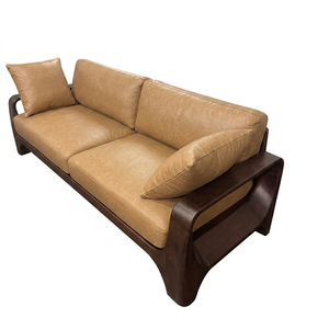 Modern Three Seat Sofa Set Handcrafted Leather Upholstered Solid Wood <b>Frame</b> Rolled Minimalist Design Villa Living Room Furniture - Product Image 5