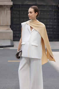 Ensemble Gilet et Blazer sans Manches pour Femme, Coupe Oversize, Col Cranté en V, Uni, Tissé Respirant, Style Bureau, Vietnam, Été - Product Image 2