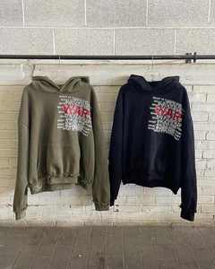 Heavyweight 100% Cotton <b>Men</b>’s Hoodie Set Acid Wash Custom Pullover Distressed Sweatshirt and Sweatpants - Product Image 3