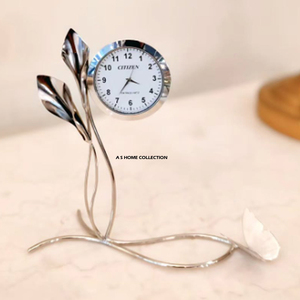 Restaurant Effective Prices for Stylish Table Decoration Vintage Silver Flower Design Metal Table <b>Clock</b> for Home Hotel - Product Image 1