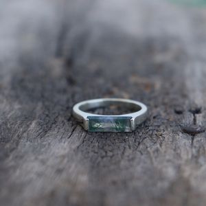 Natural Moss Agate Bar <b>Ring</b> Rectangle 925 Sterling Silver 14k Gold Luxury Engagement <b>Dainty</b> Wedding Anniversary Gift for Women - Product Image 6