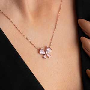 Hallmark Gold Plated Silver Dragonfly <b>Necklace</b> with <b>Pink</b> Zircon and Imitation Pearl - Product Image 2