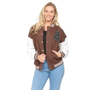 แจ็กเก็ตทีมโรงเรียนสีน้ำตาลว่างเปล่าสำหรับผู้หญิงแจ็กเก็ตเบสบอลเลตเทอร์แมนสำหรับใส่ไปวิทยาลัยผ้าฝ้ายย้อมสีแบบใหม่มีกระเป๋าปักลาย - Product Image 1