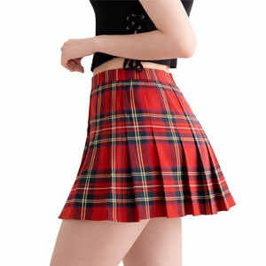 Jupe plissée mini à carreaux de couleur unie pour femmes, taille haute, décontractée, tendance, en tissu doux, coupe confortable - Product Image 5