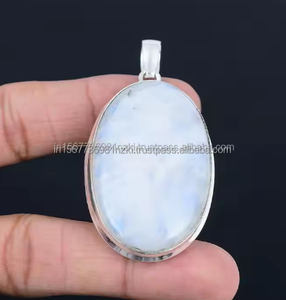 Colgante de Abalorio Simple para Boda, Piedra Ovalada de Piedra Lunar con Forma de Amante, Colgante de Plata Esterlina Chapado en Rodio - Product Image 3
