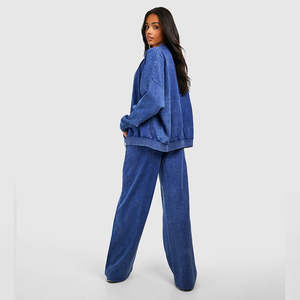 Ensemble deux pièces pour femmes, veste zippée et pantalon, en polaire bleue, tenue décontractée assortie pour dames, coupe confortable et décontractée - Product Image 2