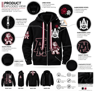 Sweat à capuche zippé noir pour homme avec imprimé lettres A&M et logo Bulldog – Coupe décontractée, respirant, idéal pour l'automne |   Coupe classique |   Design - Product Image 5