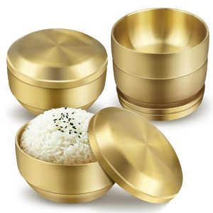 Gold Stainless Steel Rice <b>Bowl</b> <b>with</b> <b>Lid</b> Decorative <b>Serving</b> <b>Bowl</b> for Kitchen Dining Table Food Storage and Traditional Tableware - Product Image 2