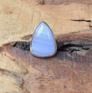 Anillo de Plata de Ley 925 con Ágata Azul Natural, Joyería Hecha a Mano con Piedras Preciosas Azules, Joyería Fina al por Mayor - Product Image 6