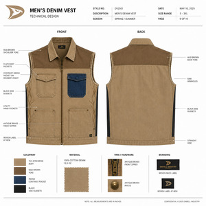 <b>Utility</b> Pocket Zip Front Denim Jacket Custom Men's Beige Workwear <b>Vest</b> Premium Contrast Patch Sleeveless Apparel - Product Image 6
