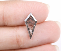 OM GEMS Diamant de laboratoire unique taille cerf-volant 15,7x7,5mm couleur fantaisie percé au laser, couleur sel et poivre, certifié IDI tierce partie