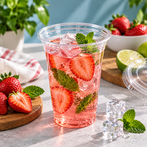 Vaso de Plástico Transparente con Logotipo Personalizado, Redondo, 98 mm de Diámetro, Material PP, para Servir Bebidas - Product Image 1
