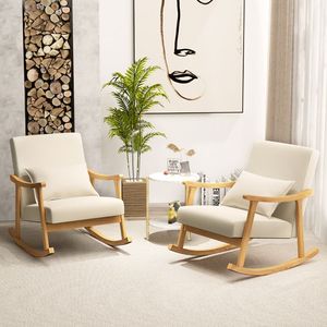 Fauteuil à bascule rembourré en velours avec dossier haut, cadre en bois d'hévéa, inclinable manuellement, pour salon et bar - Product Image 4