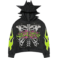 Sweat à capuche style punk Victory avec imprimé squelette et motif flamme, streetwear pour homme, noir, 100% coton, hiver