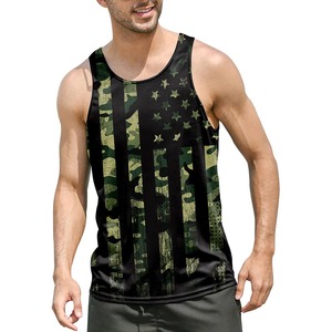 Camiseta sin mangas con estampado de camuflaje para hombre, cuello redondo, de secado rápido, transpirable, deportiva, con estampado por sublimación, material de spandex, logotipo frontal - Product Image 1