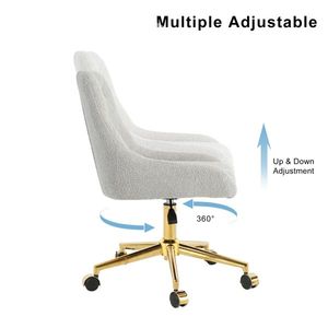 Sedia da Pranzo Moderna e Confortevole con Gambe Dorate a Cinque Punte, Rivestimento in Velluto Teddy, Sedia da Ufficio Placcata Oro con Tocco Morbido - Product Image 5