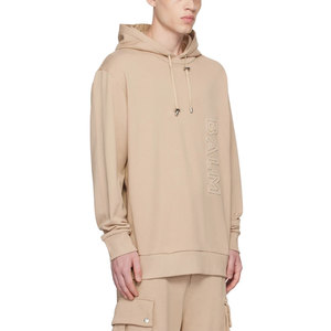 Sweat-shirt à capuche surdimensionné beige personnalisé pour homme avec logo brodé verticalement, style streetwear décontracté - Product Image 2