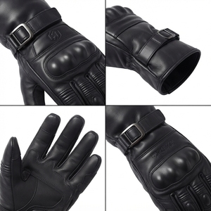 Gants de course unisexes en cuir extensible noir avec poignet élastique - Product Image 4