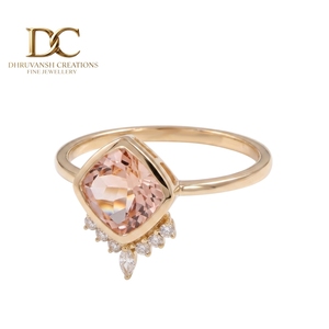 Anillo de Flores de Diseño Elegante en Oro Sólido de 14 Quilates para Enamorados con Diamante Cultivado en Laboratorio Certificado por IGI y Joyería de Morganita para Mujer - Product Image 1