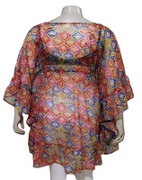 Gaun Kimono Caftan Pantai Boho Motif Bunga Musim Panas Ukuran Besar 100% Poliester Khusus 2025, Cepat Kering, Berkancing