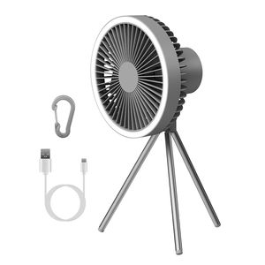 Ventilatore da Campeggio Ricaricabile da 10000mAh con Lanterna, Ventilatore Portatile con Treppiede e Gancio per Tenda, Illuminazione per Esterni - Product Image 1